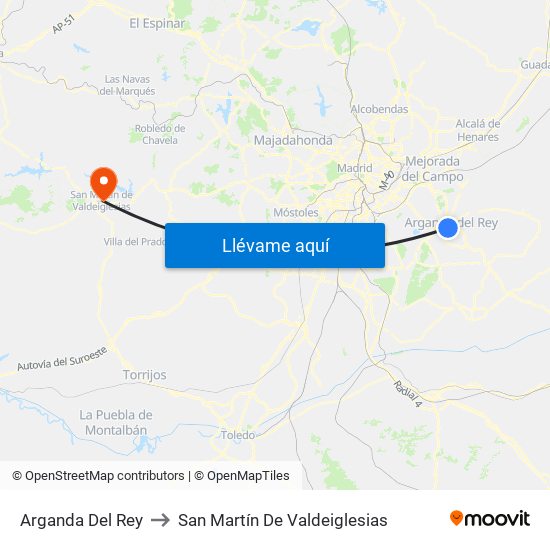 Arganda Del Rey to San Martín De Valdeiglesias map