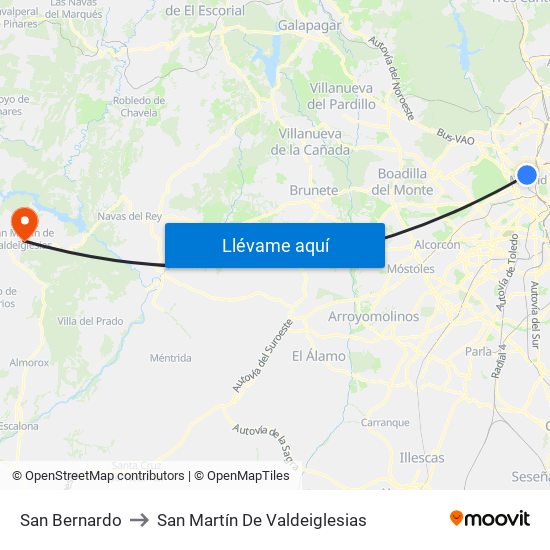 San Bernardo to San Martín De Valdeiglesias map