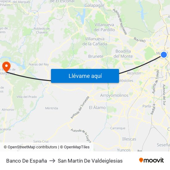 Banco De España to San Martín De Valdeiglesias map