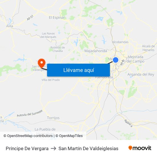 Príncipe De Vergara to San Martín De Valdeiglesias map