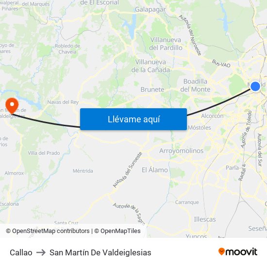 Callao to San Martín De Valdeiglesias map
