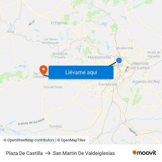 Plaza De Castilla to San Martín De Valdeiglesias map