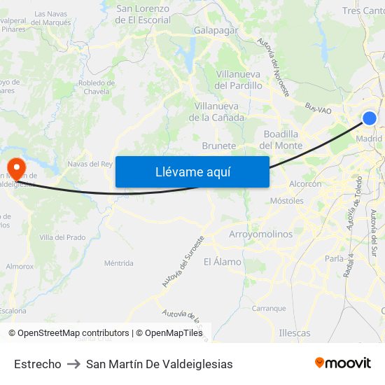 Estrecho to San Martín De Valdeiglesias map