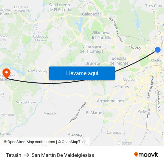 Tetuán to San Martín De Valdeiglesias map