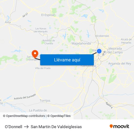 O'Donnell to San Martín De Valdeiglesias map