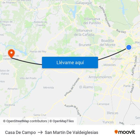 Casa De Campo to San Martín De Valdeiglesias map
