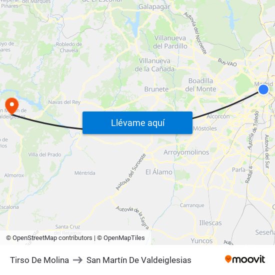 Tirso De Molina to San Martín De Valdeiglesias map