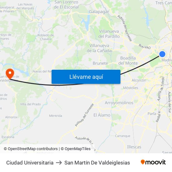 Ciudad Universitaria to San Martín De Valdeiglesias map