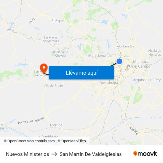 Nuevos Ministerios to San Martín De Valdeiglesias map