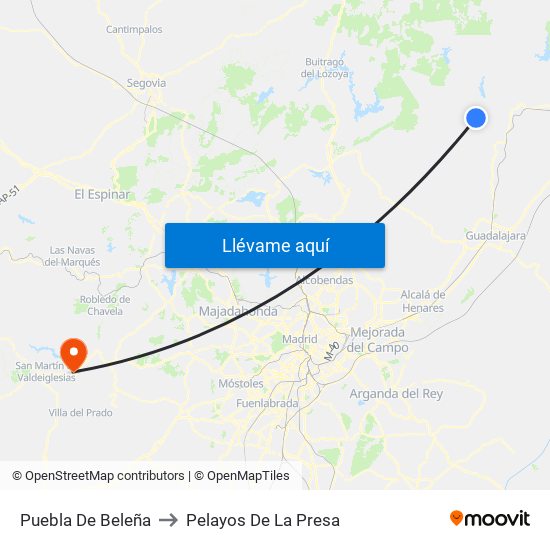 Puebla De Beleña to Pelayos De La Presa map