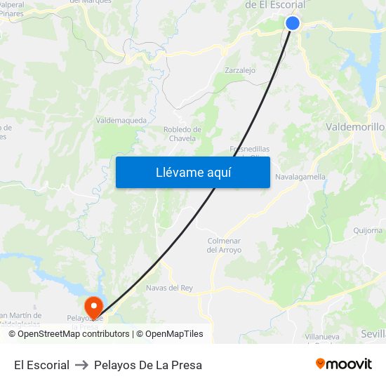 El Escorial to Pelayos De La Presa map