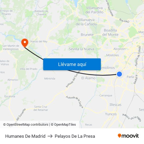 Humanes De Madrid to Pelayos De La Presa map