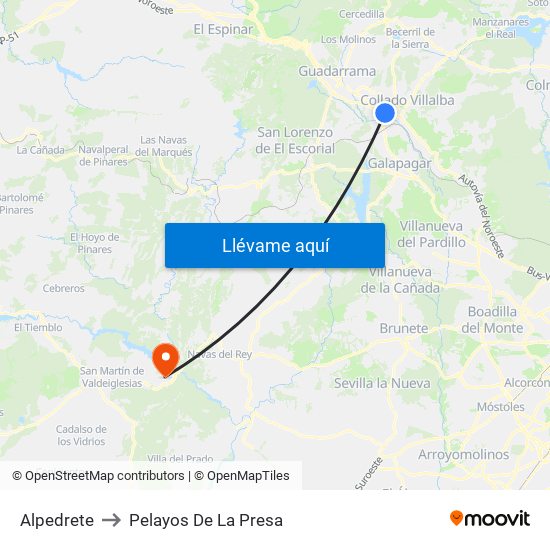 Alpedrete to Pelayos De La Presa map