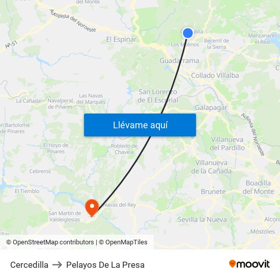 Cercedilla to Pelayos De La Presa map