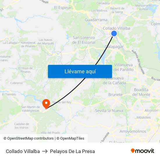Collado Villalba to Pelayos De La Presa map