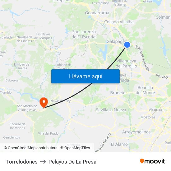Torrelodones to Pelayos De La Presa map