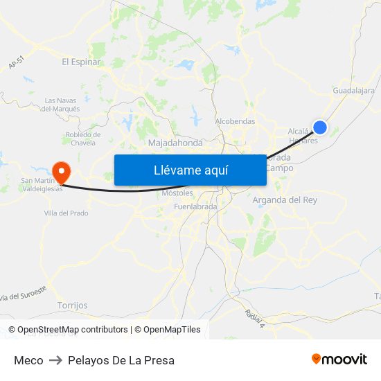 Meco to Pelayos De La Presa map