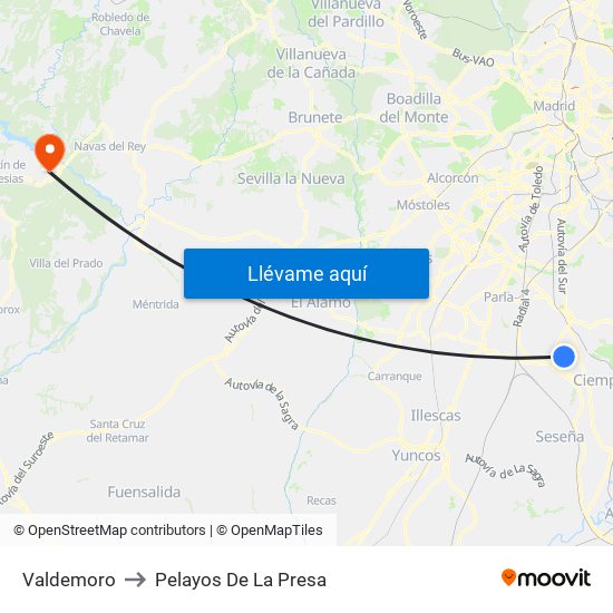Valdemoro to Pelayos De La Presa map