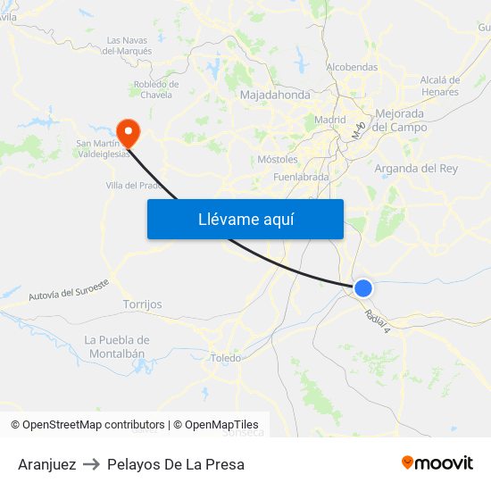Aranjuez to Pelayos De La Presa map