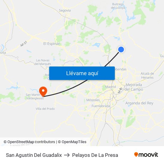 San Agustín Del Guadalix to Pelayos De La Presa map