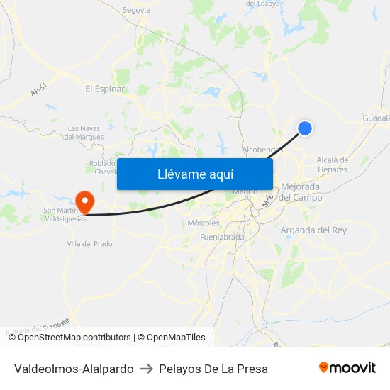 Valdeolmos-Alalpardo to Pelayos De La Presa map