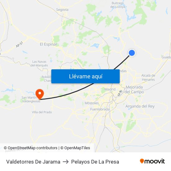 Valdetorres De Jarama to Pelayos De La Presa map