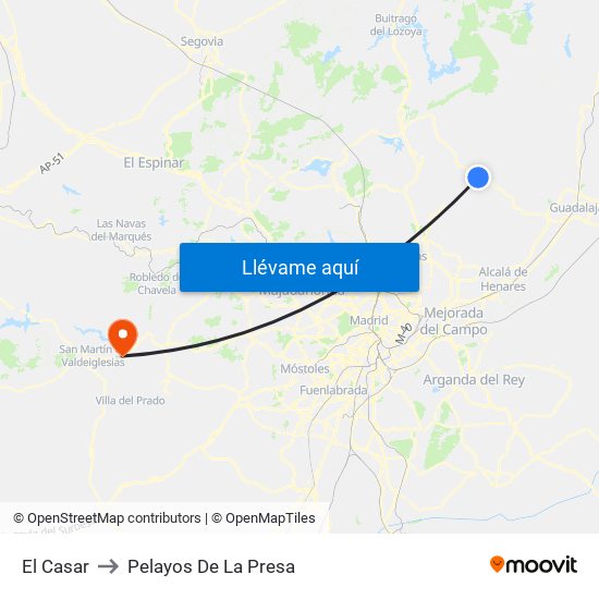El Casar to Pelayos De La Presa map