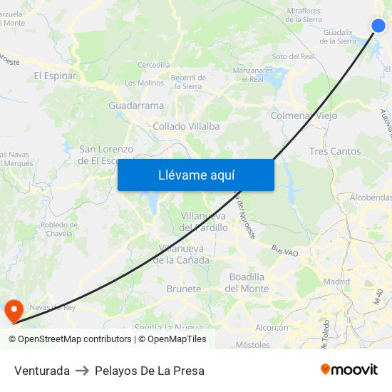 Venturada to Pelayos De La Presa map