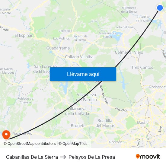 Cabanillas De La Sierra to Pelayos De La Presa map