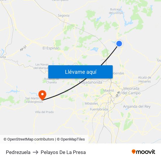 Pedrezuela to Pelayos De La Presa map