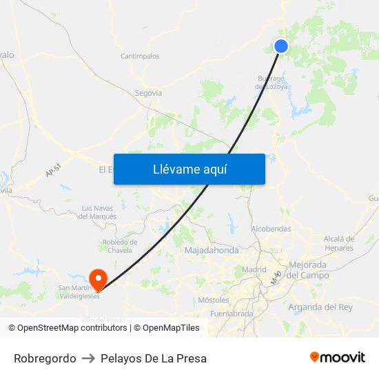 Robregordo to Pelayos De La Presa map