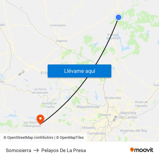 Somosierra to Pelayos De La Presa map