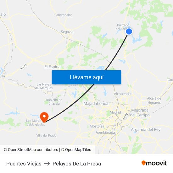 Puentes Viejas to Pelayos De La Presa map
