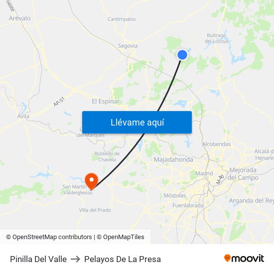 Pinilla Del Valle to Pelayos De La Presa map