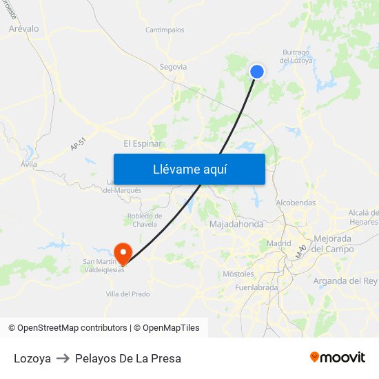 Lozoya to Pelayos De La Presa map