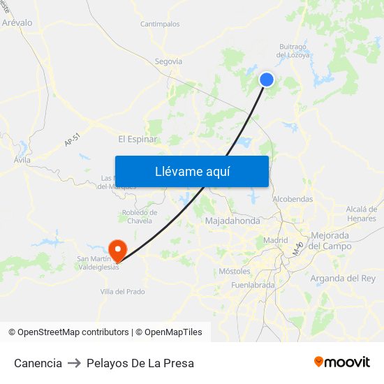Canencia to Pelayos De La Presa map