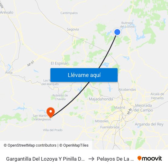Gargantilla Del Lozoya Y Pinilla De Buitrago to Pelayos De La Presa map