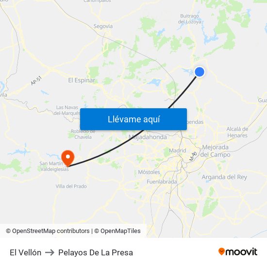 El Vellón to Pelayos De La Presa map