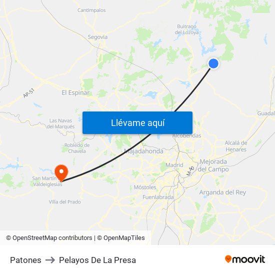 Patones to Pelayos De La Presa map