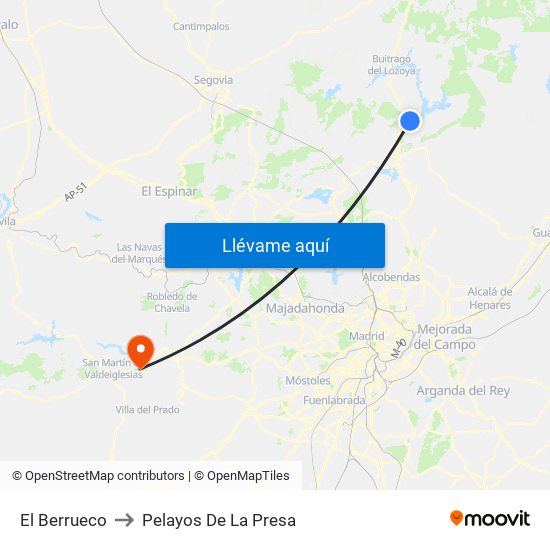 El Berrueco to Pelayos De La Presa map
