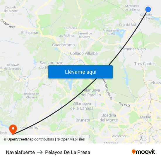 Navalafuente to Pelayos De La Presa map