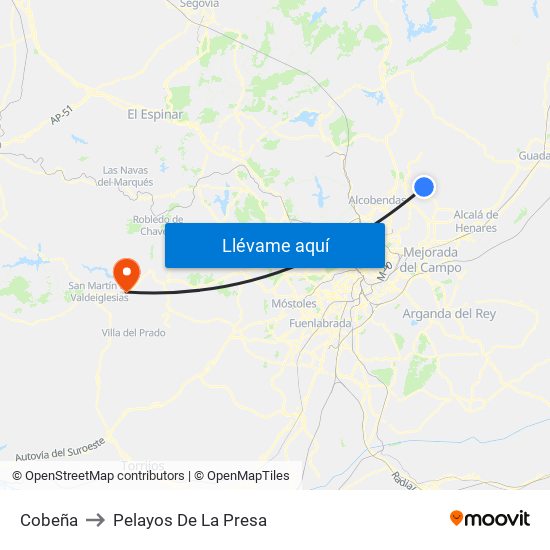 Cobeña to Pelayos De La Presa map