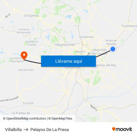 Villalbilla to Pelayos De La Presa map