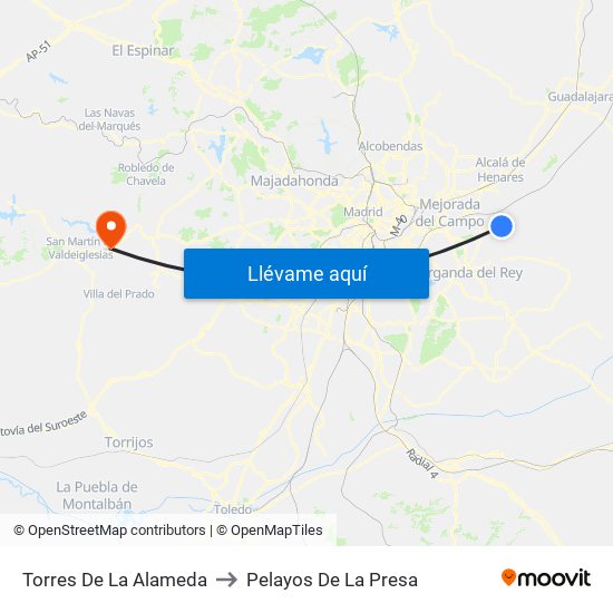 Torres De La Alameda to Pelayos De La Presa map
