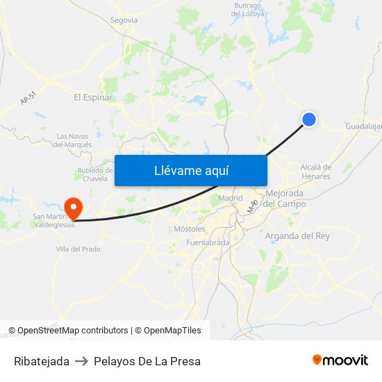Ribatejada to Pelayos De La Presa map