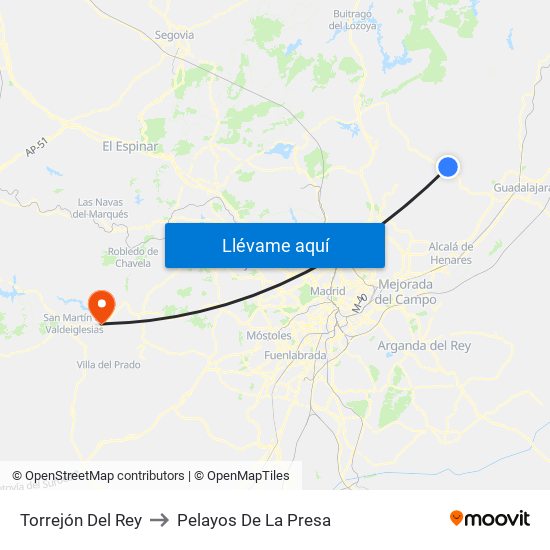 Torrejón Del Rey to Pelayos De La Presa map