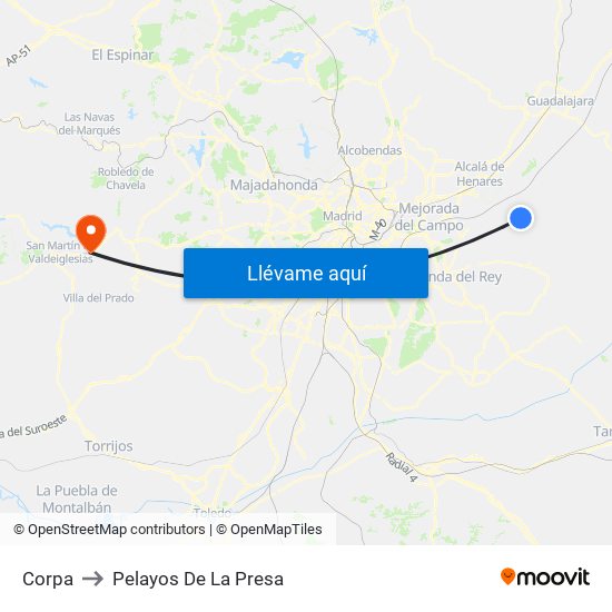 Corpa to Pelayos De La Presa map