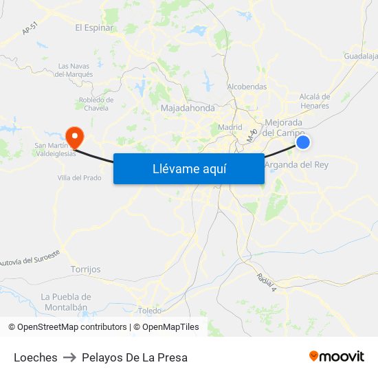 Loeches to Pelayos De La Presa map