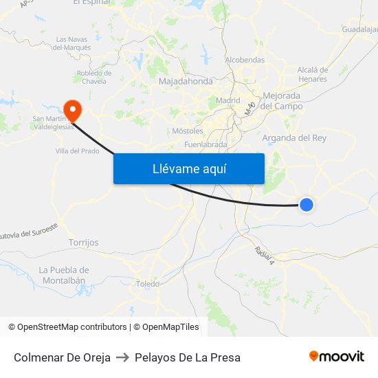 Colmenar De Oreja to Pelayos De La Presa map