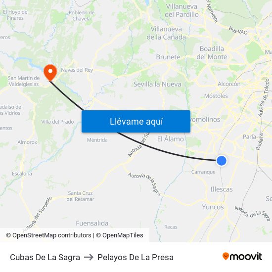 Cubas De La Sagra to Pelayos De La Presa map